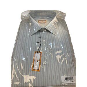 Orange247 Mens White & Gray Pinstripe Long Sleeve Dress Shirt L 16-16.5 SKU 6871